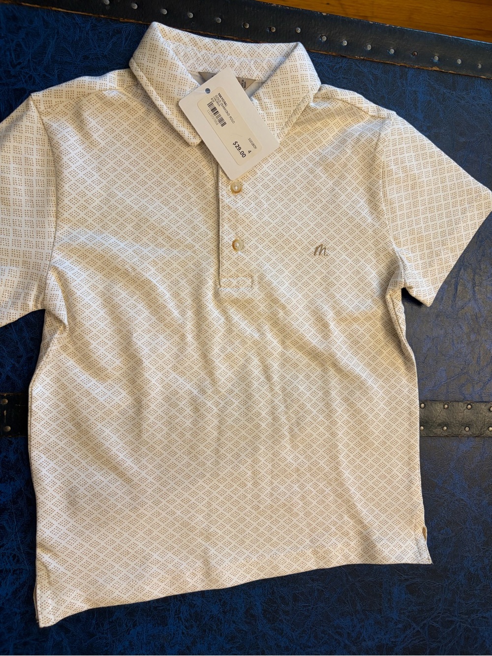 Mayoral White and Tan Diamond-Pattern Polo